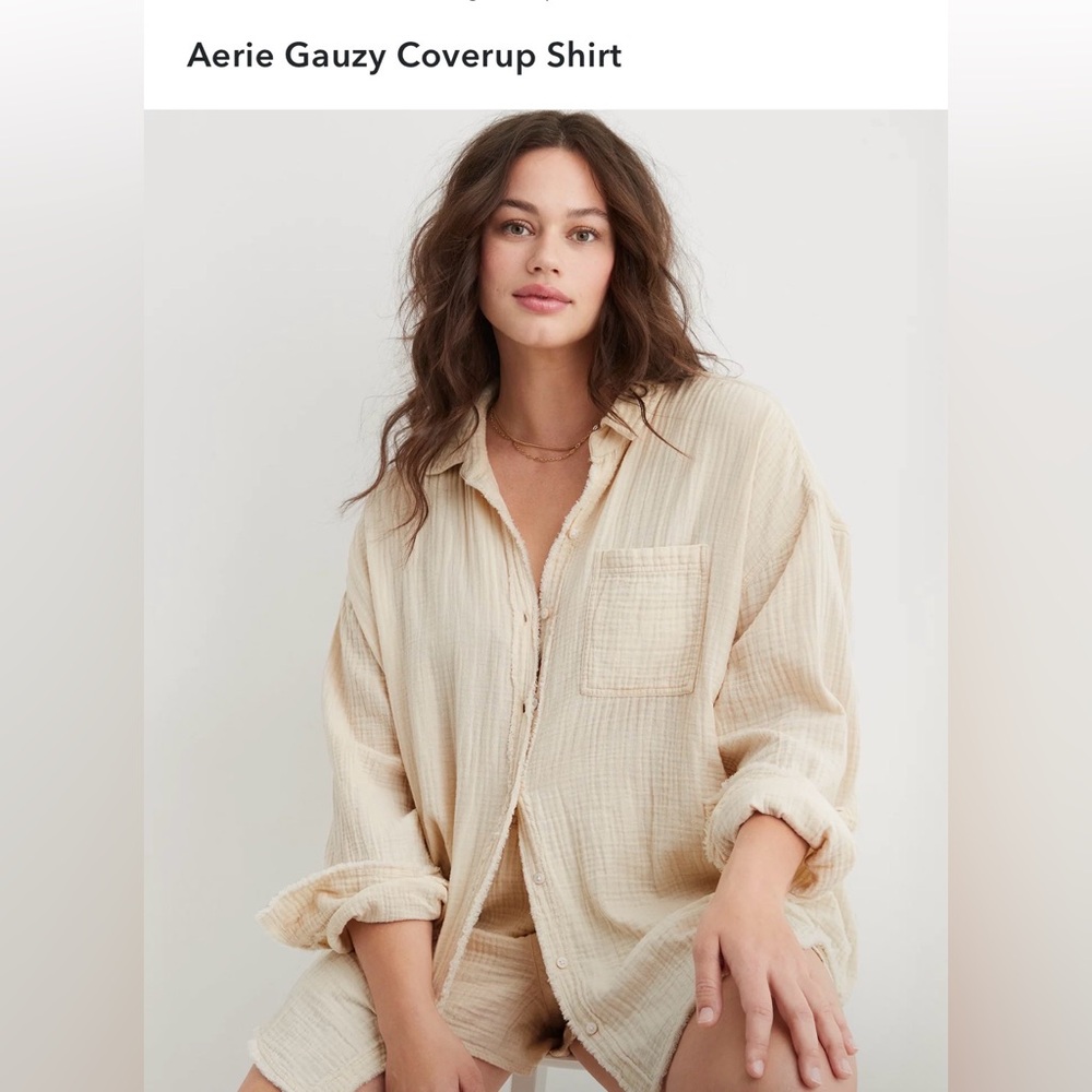 Aerie Cream Textured Shirt